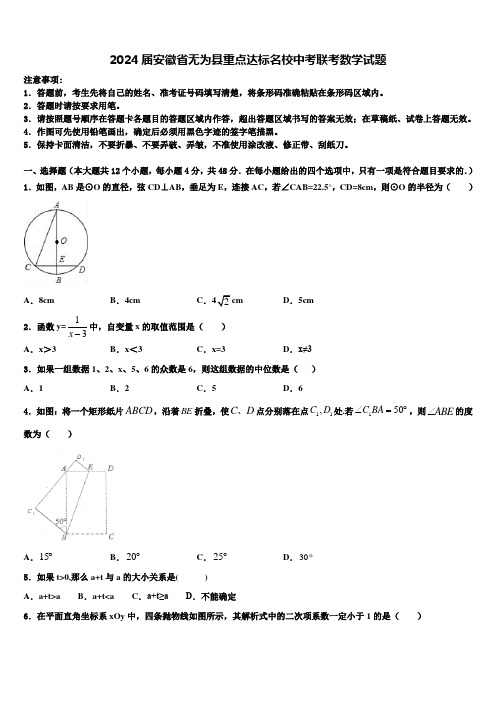 2024届安徽省无为县重点达标名校中考联考数学试题含解析