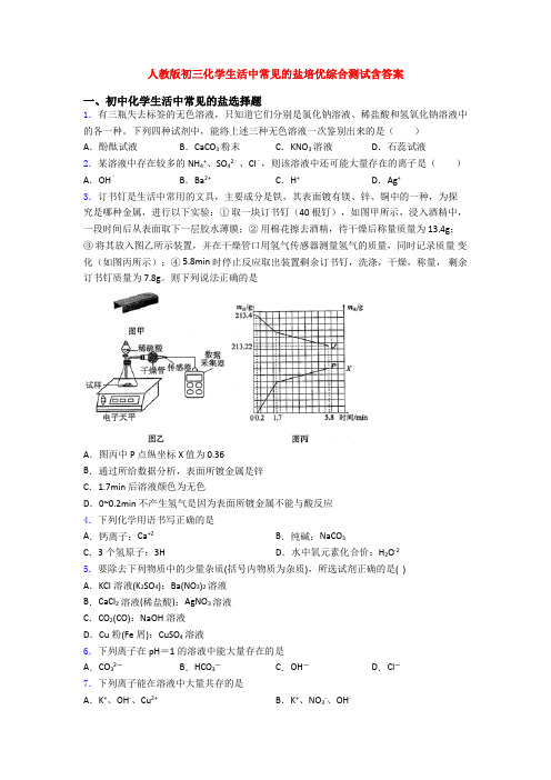 人教版初三化学生活中常见的盐培优综合测试含答案