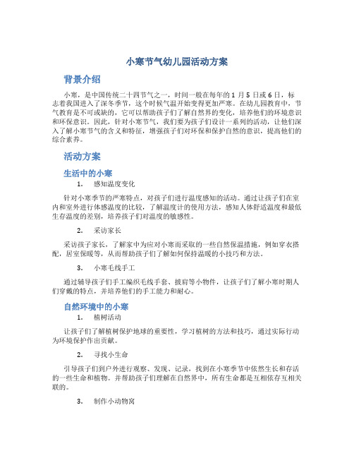 小寒节气幼儿园活动方案,二十四节气小寒教学设计