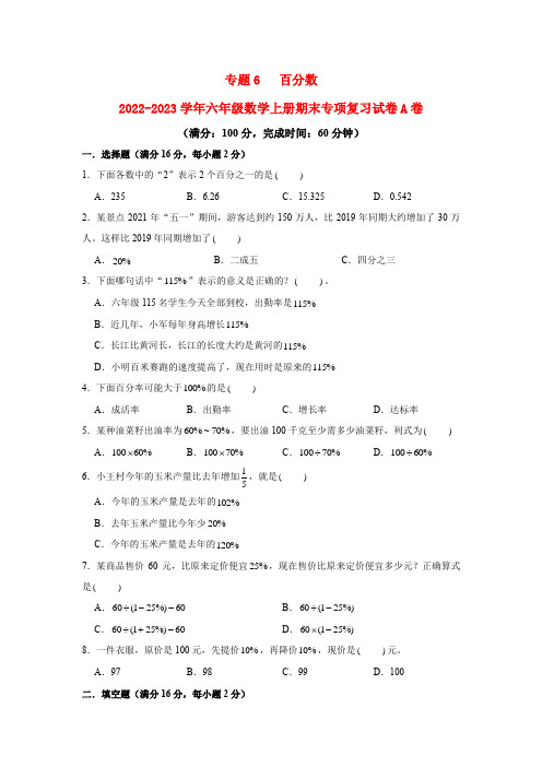 2022-2023学年六年级数学上册期末专项复习试卷A卷-6