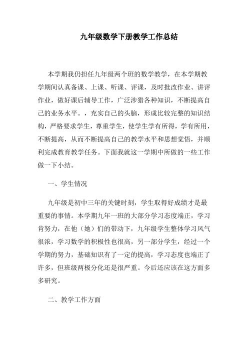 2018九年级数学下册教学工作总结
