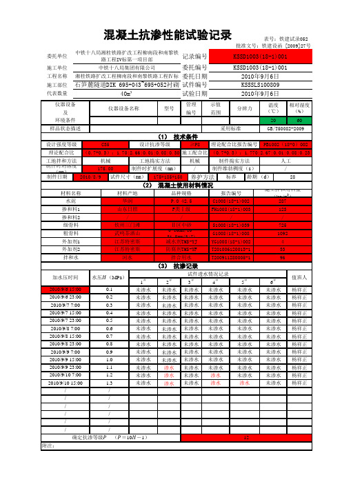 混凝土抗渗性能试验记录