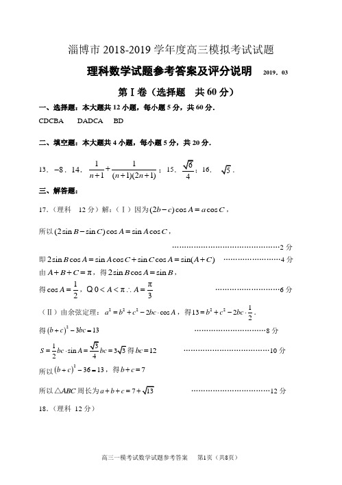 淄博市2018-2019学年度高三模拟考试试题数学答案(理科阅卷)