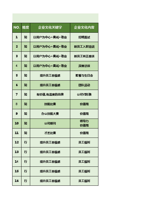 企业文化落地的活动汇总表(1)