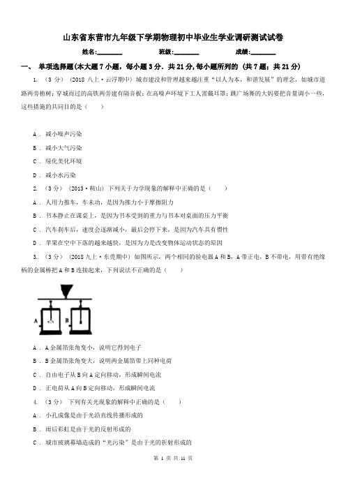 山东省东营市九年级下学期物理初中毕业生学业调研测试试卷