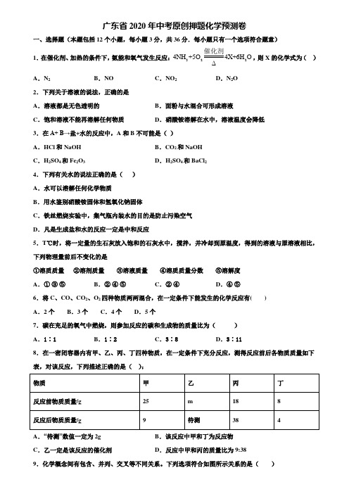 【附20套中考模拟试卷】广东省2020年中考原创押题化学预测卷含解析