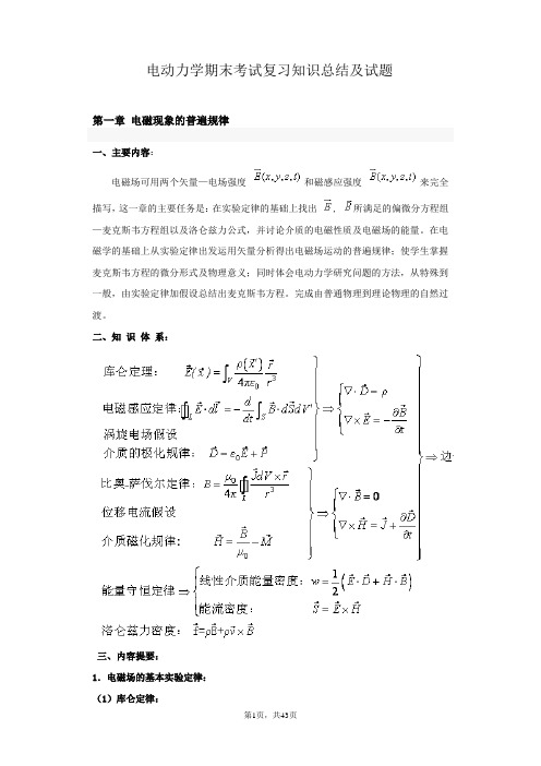 电动力学期末考试复习知识总结及试题