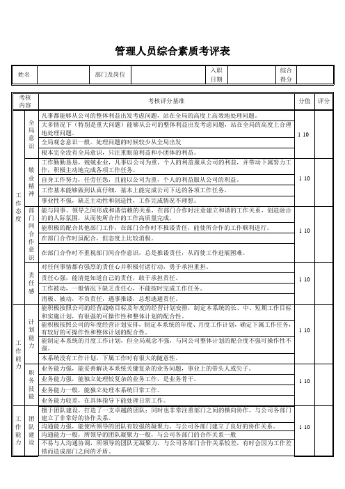 综合素质考评表(管理)