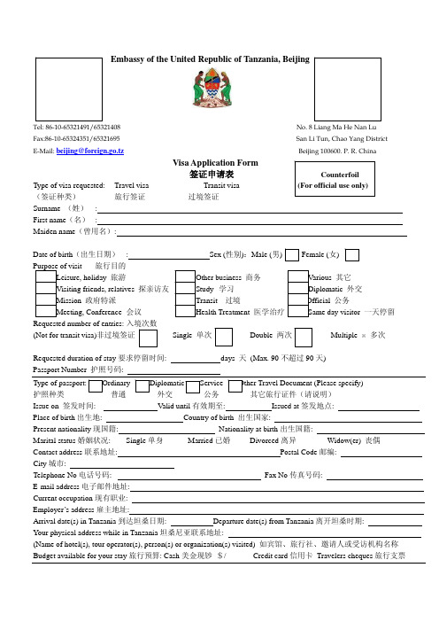 Visa form坦桑