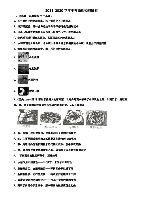 2020学年河南省驻马店市中考物理质量检测试题