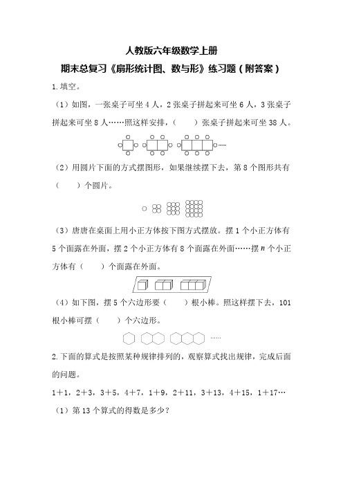 人教版六年级数学上册期末总复习《扇形统计图、数与形》练习题(附答案)