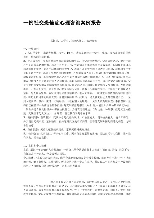 一例社交恐怖症心理咨询案例报告