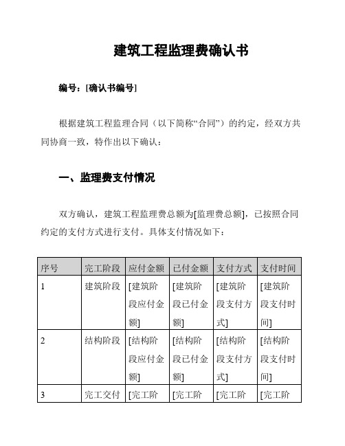 建筑工程监理费确认书