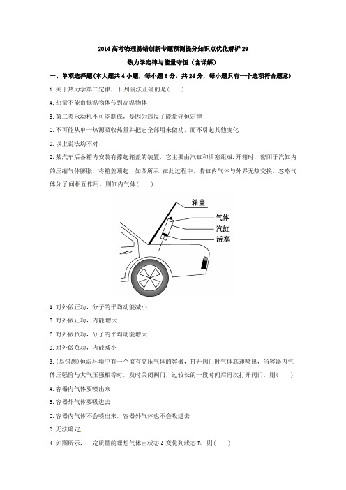 2014高考物理易错创新专题预测提分知识点优化解析29：热力学定律与能量守恒(含详解)