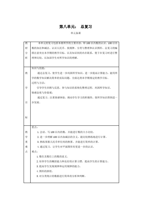 人教版数学一下《100以内数的认识》复习教案