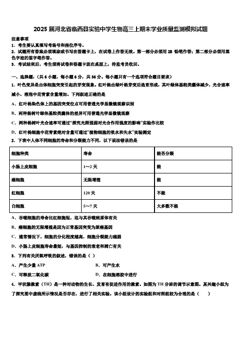 2025届河北省临西县实验中学生物高三上期末学业质量监测模拟试题含解析