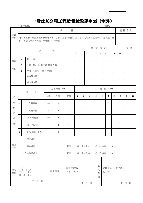 一般抹灰分项工程质量检验评定(室外)