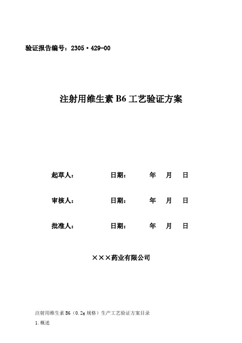 注射用维生素B6工艺验证方案0.2