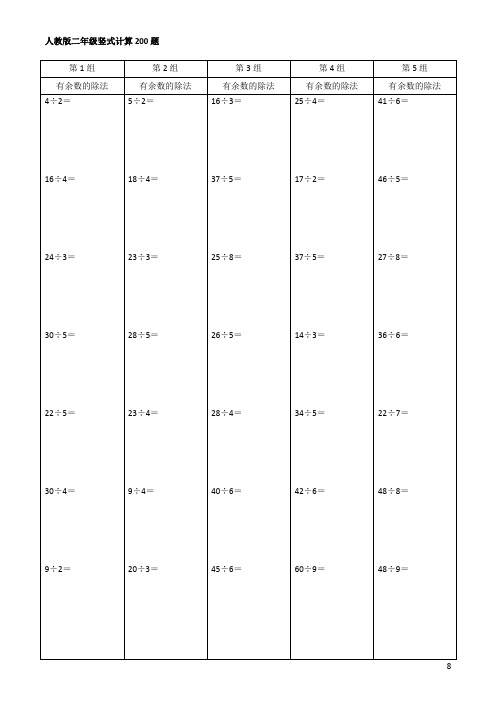 人教版二年级数学竖式计算题200道(精确排版)