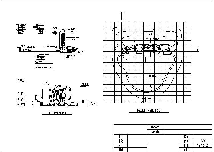 园林假山水池水景施工图