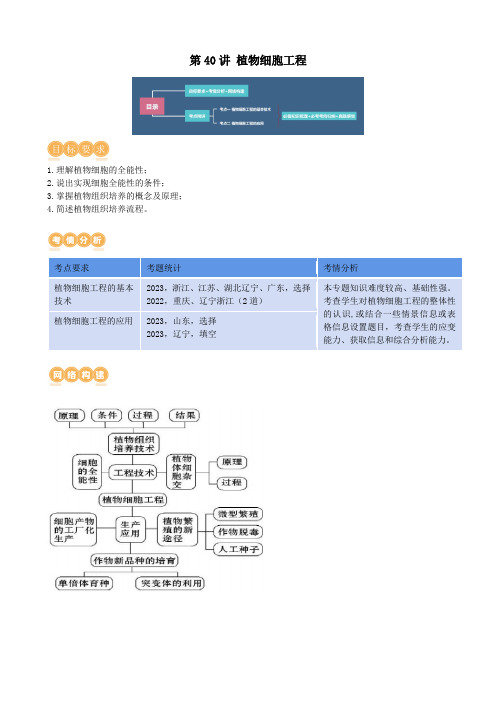 第40讲 植物细胞工程(讲义)(教师版)