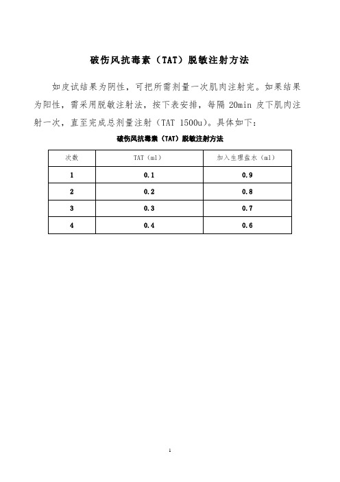 破伤风抗毒素(TAT)脱敏注射方法