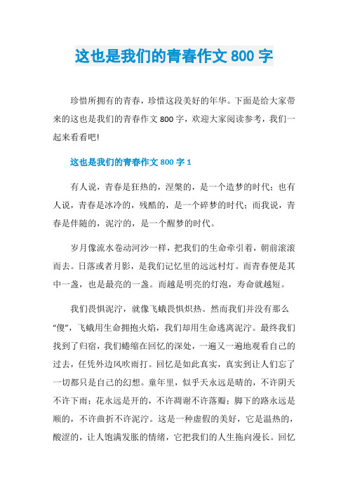 这也是我们的青春作文800字