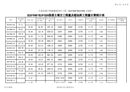 工程量运距计算表