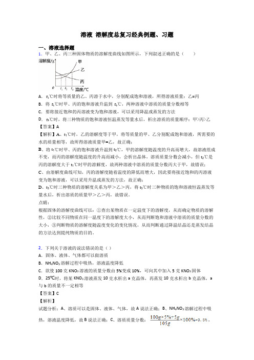 溶液 溶解度总复习经典例题、习题