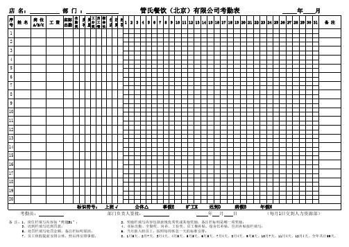 管氏餐饮考勤表