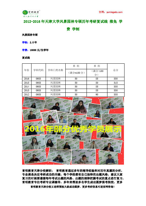 2012-2016年天津大学风景园林专硕历年考研复试线 推免 学费 学制