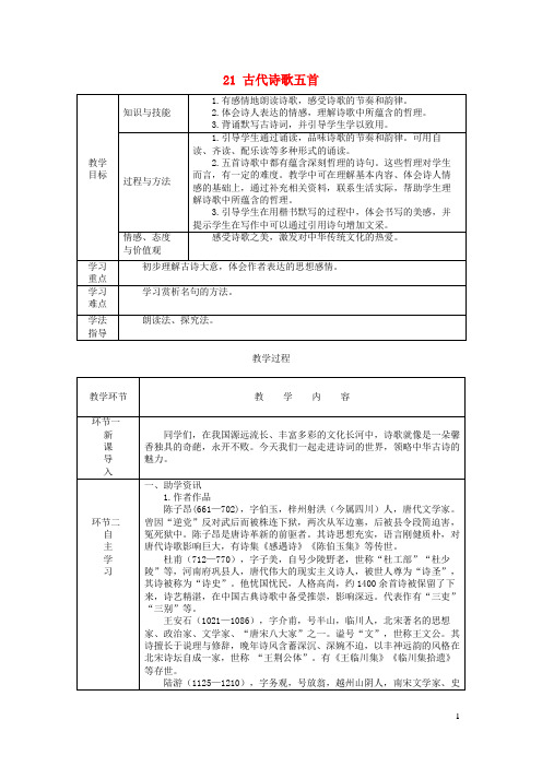 菏泽市三中七年级语文下册第五单元21古代诗歌五首教案新人教版