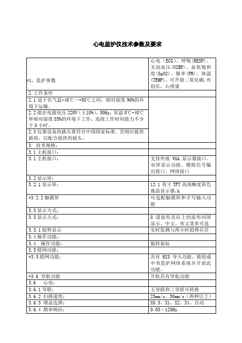 心电监护仪技术参数及要求