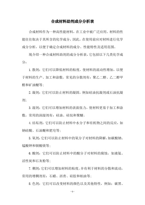 合成材料助剂成分分析表