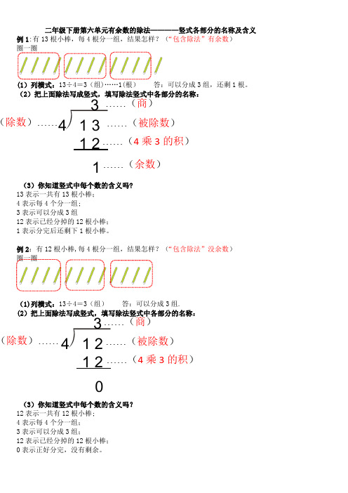 二年级下册第六单元有余数的除法----竖式各部分的名称及含义