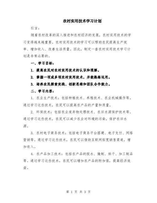 农村实用技术学习计划