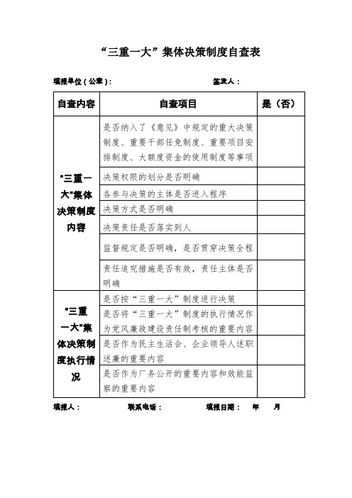 “三重一大”集体决策制度自查表