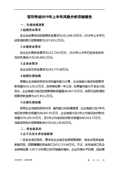 双环传动2019年上半年财务风险分析详细报告