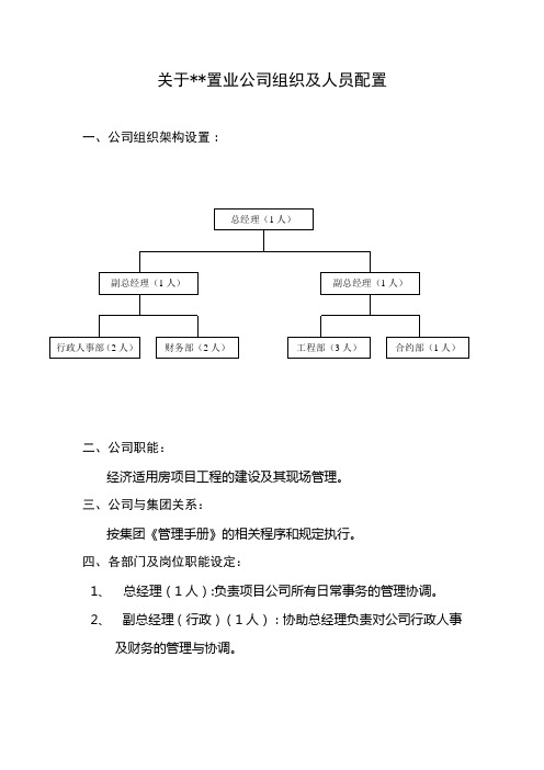 适用于小型房地产项目公司的组织架构跟相关职责