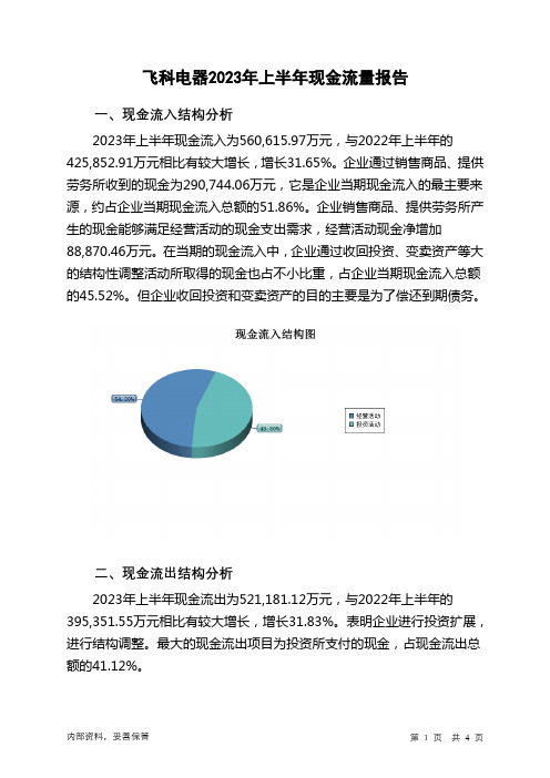 603868飞科电器2023年上半年现金流量报告