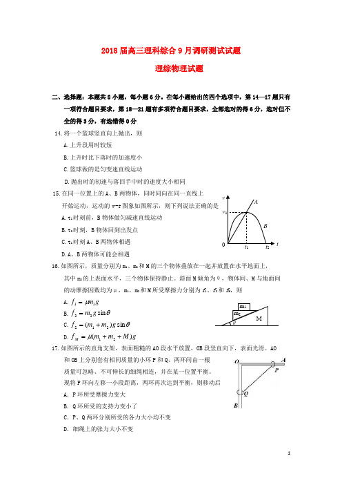 2018届高三物理9月调研测试试题