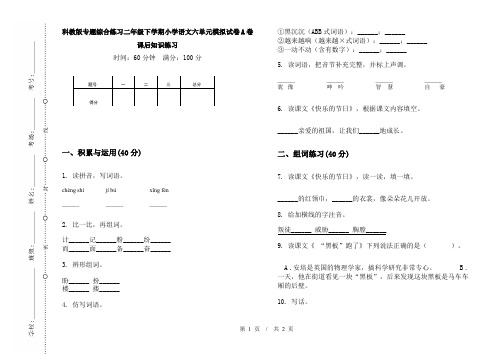 科教版专题综合练习二年级下学期小学语文六单元模拟试卷A卷课后知识练习