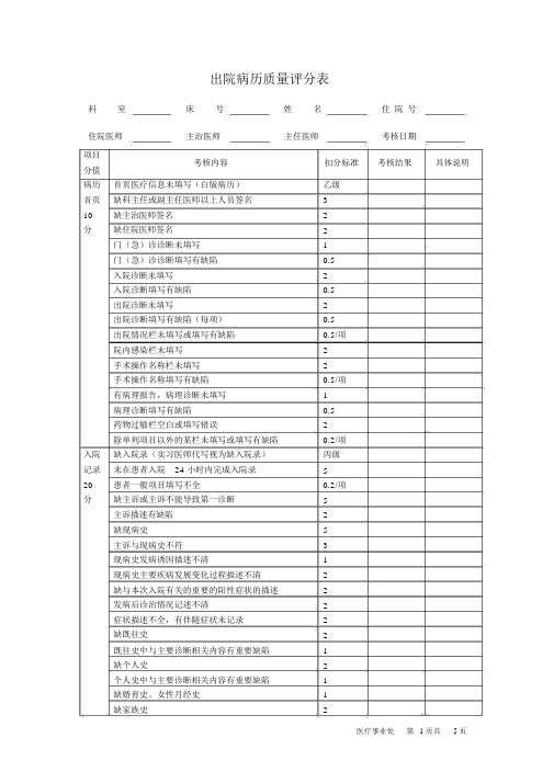 出院病历评分表