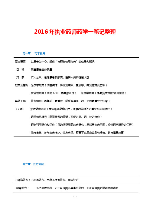 2016年执业药师药学一笔记整理资料
