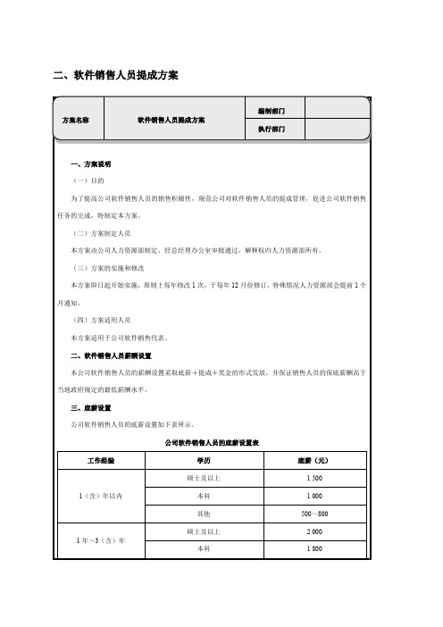 软件销售人员提成方案