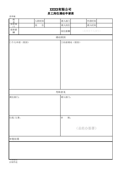 excel表格模板：员工岗位调动申请单