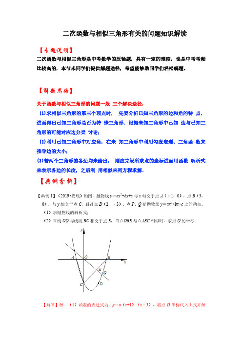 中考数学二次函数与相似三角形有关的问题知识解读