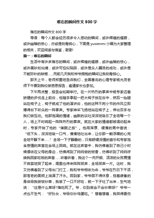 难忘的瞬间作文800字