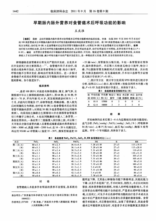 早期肠内肠外营养对食管癌术后呼吸功能的影响