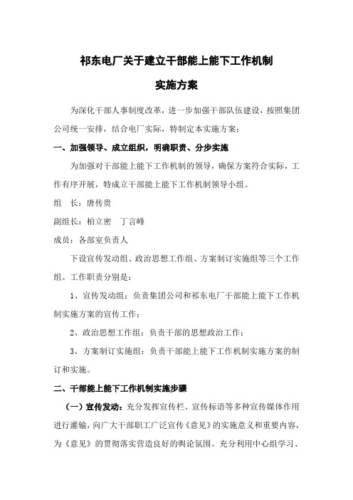 恒泰公司关于建立干部能上能下工作机制的实施方案